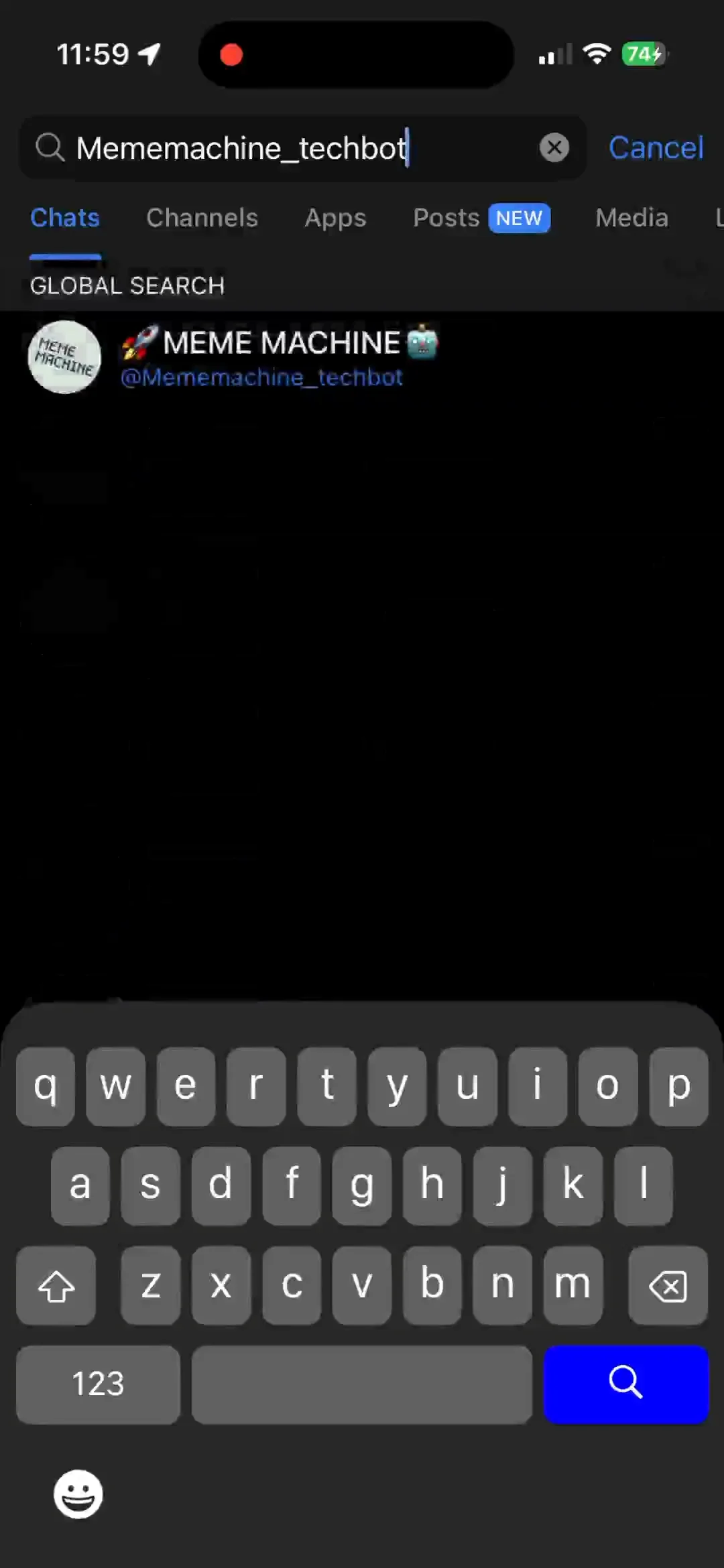 Telegram search & bot start screen