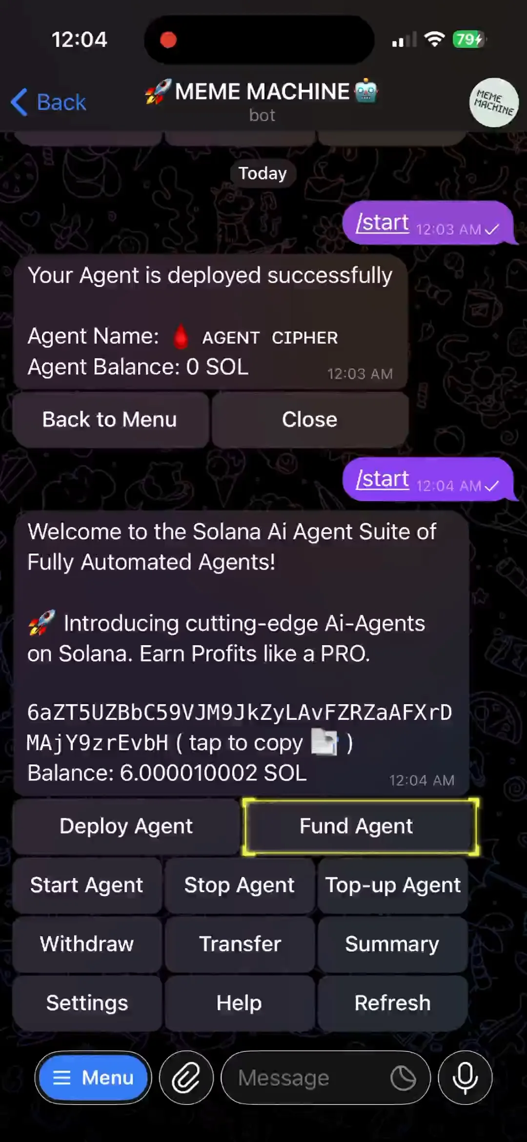 Fund agent (5 SOL)