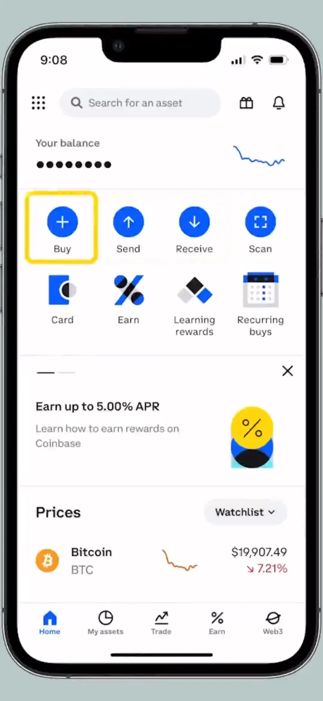 Coinbase home screen
