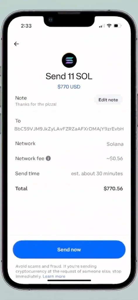 Coinbase Send 11 Sol to Agent